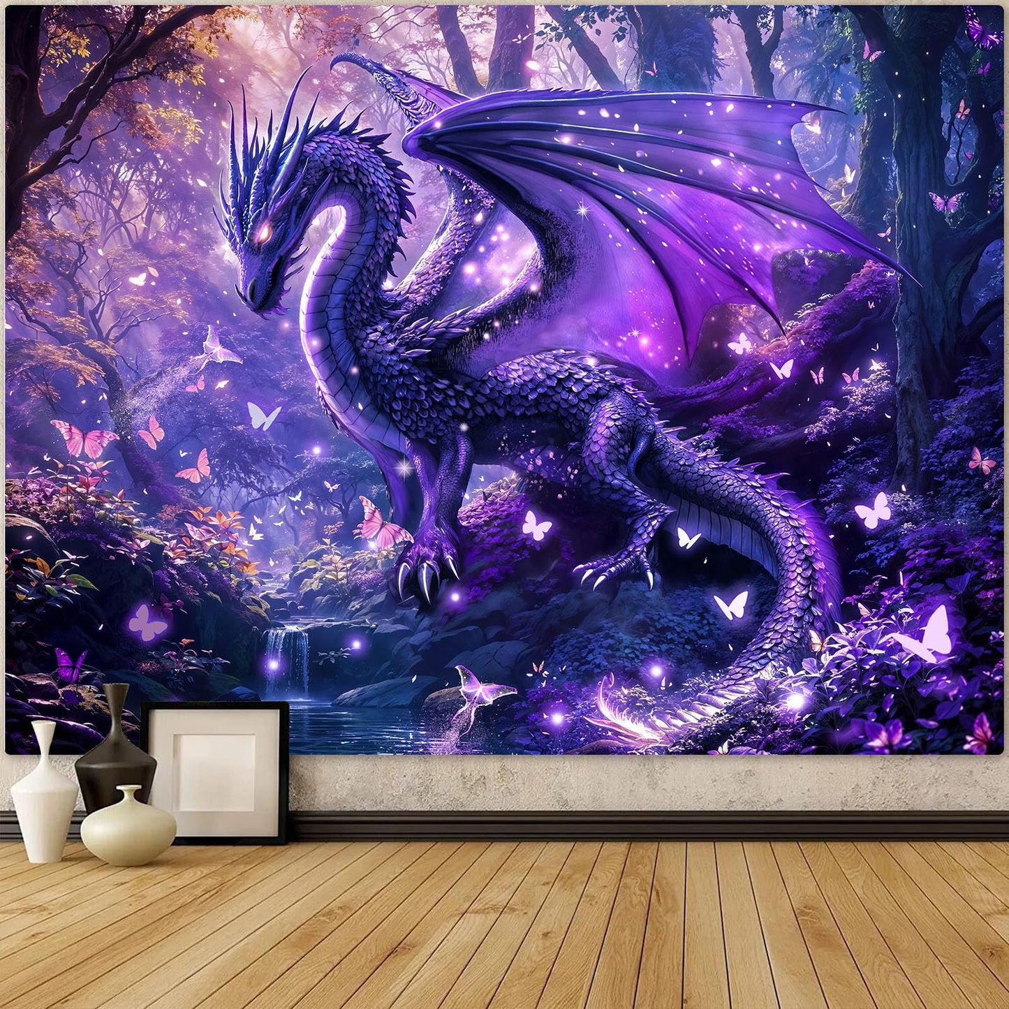 Spenlife Purple Mystical Forest Dragon Wall Tapestry, Fantasy Enchanted Wood Tapestries for Room Decor, Dreamy Tapestry 60x44 Inch