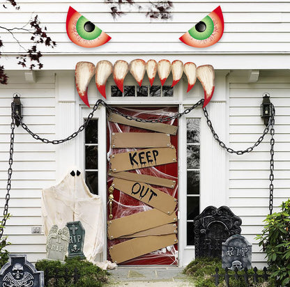 Large Size Halloween Garage Door Decorations 25.59inches - Monster Face House Archway Outdoor Decor with LED Eyes Teeth (Assembly Needed)