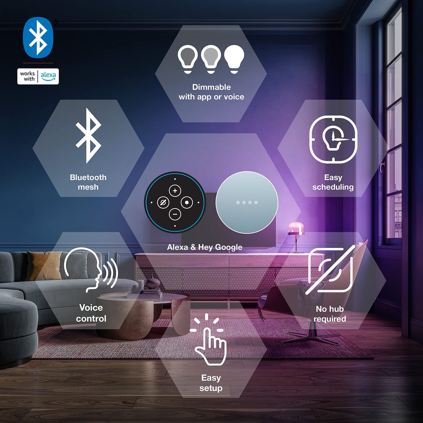 SYLVANIA Wifi LED Smart Light Bulb, 60W Equivalent Full Color and Tunable White A19, Dimmable, Compatible with Alexa and Google Home Only - 4 Pack (75674)