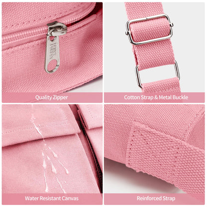 Canvas Messenger Bag for Women Men, Large Crossbody Bag for College Work Travel Daily, Pink