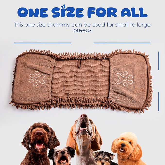Dog Towel Microfiber, Coffee | Super Absorbent, Fast Dry, Hand Pockets, Large & Small Dogs, Machine Washable
