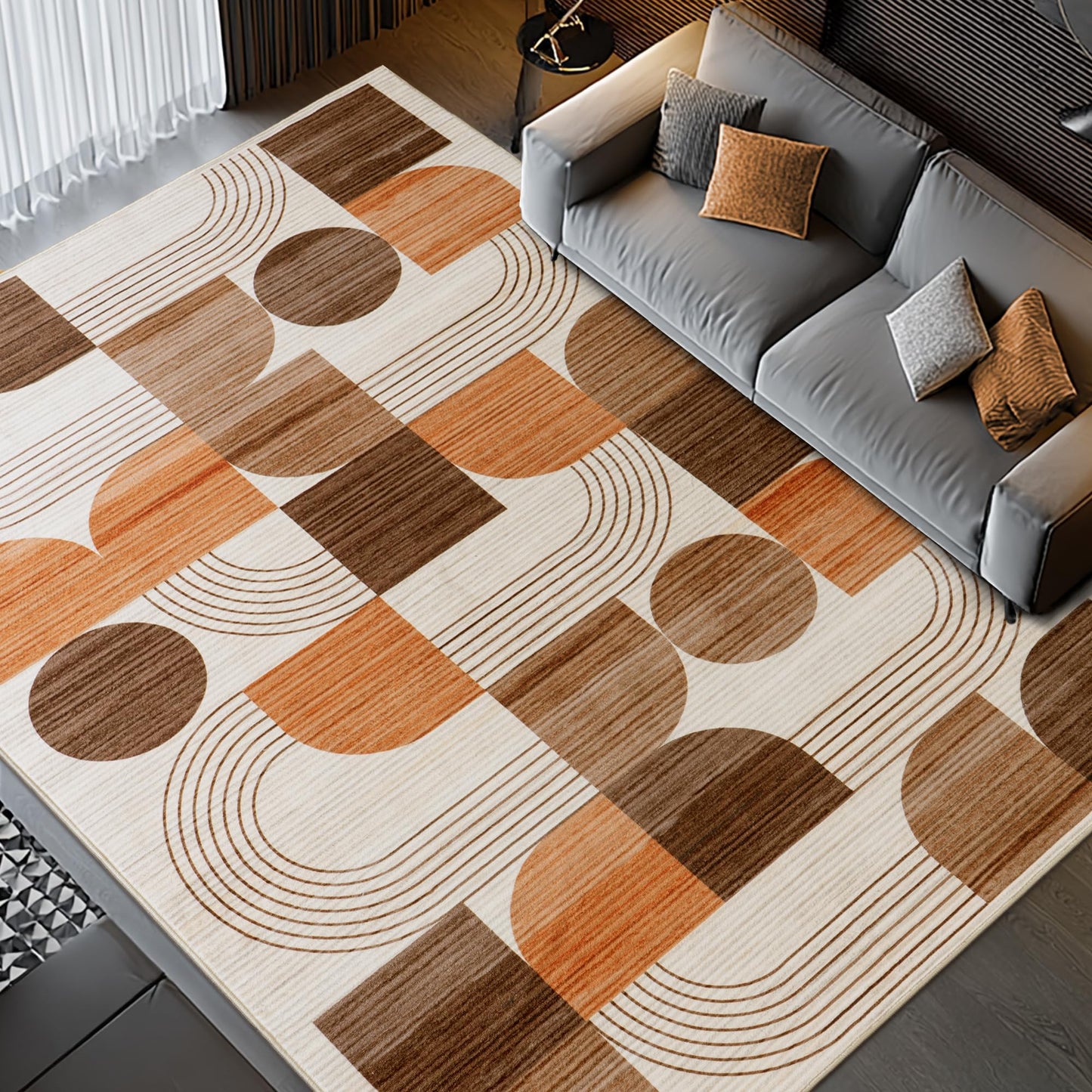 QDUIDU Large Machine Washable 6x9 Area Rug, Soft Modern Geometric Abstract Orange Rugs for Bedroom Living Room, Non-Shedding Faux Wool Indoor Throw Floor Carpet for Office Entryway Dining Room Decor