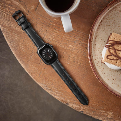 Archer Watch Straps - Top Grain Leather Straps for Apple Watch (Black/Matched Thread, Matte Gray Hardware, 40/41/42mm)