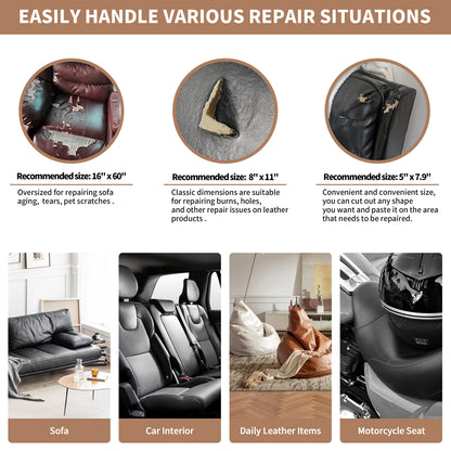ONine Leather Repair Patch, Self-Adhesive Couch Patch, Multicolor Available Scratch Leather 16X60 Inch Peel and Stick for Sofas(Chocolate Brown)