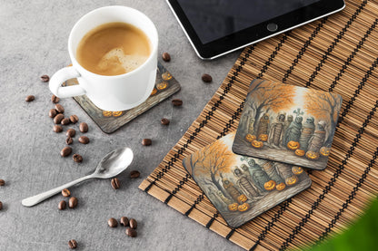 Caroline's Treasures Mummies Spooky Halloween Foam Coaster Set of 4 Cup Coasters for Indoor and Outdoor, Coaster for Tabletop Protection, Anti Slip, Mouse pad Material
