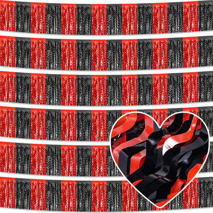 6 Pack 10 Feet Black Red Wave Foil Fringe Garland Metallic Tinsel Streamers Banner Wall Hanging Curtain Backdrop for Parade Floats, Mother's Day, Easter, Wedding, Birthday Party Decoration