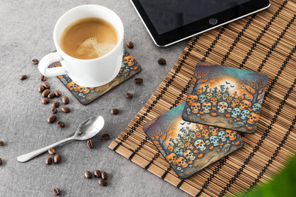 Caroline's Treasures Calaveras Sugar Skulls Spooky Halloween Foam Coaster Set of 4 Cup Coasters for Indoor and Outdoor, Coaster for Tabletop Protection, Anti Slip, Mouse pad Material