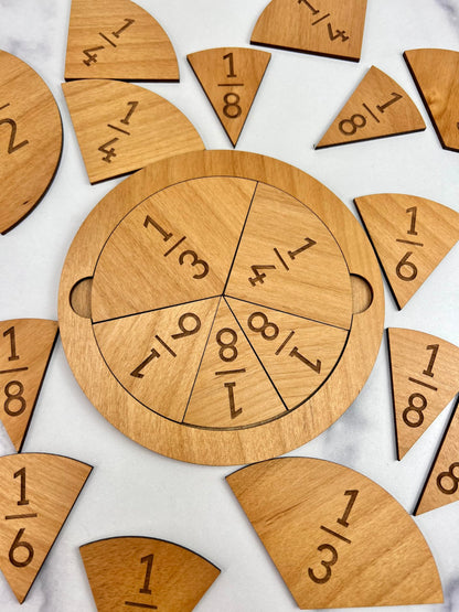 Fraction Tiles - Laser Engraved Alder Wood - Includes 5 inch Tile Holder and Fraction Tiles (23 Tiles)