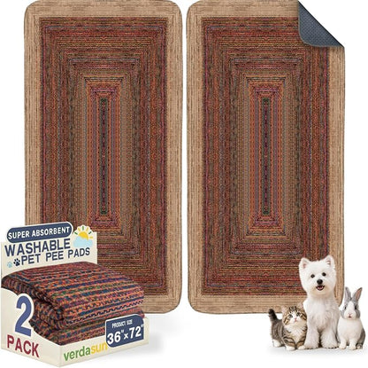Washable Pee Pads for Dogs, Reusable Puppy Potty Training Pads, Ultra-Absorbent Thick Waterproof Leak-Proof Non-Slip Pads & Mat for Crate, Playpen, Floor, Whelping & Housebreaking , 2 Pack 36"x72"