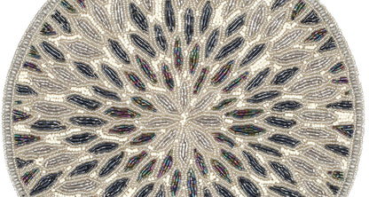 Beaded Charger 13" Round Floral Marigold - Silver Dark Grey Placemat for Dining Table, Holiday & Christmas