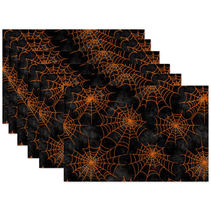 Spider Web Placemats Set of 6,Halloween Dinner Table Mats Non-Slip Washable Mats for Kitchen Dinner Party Tablemat 12x18Inch