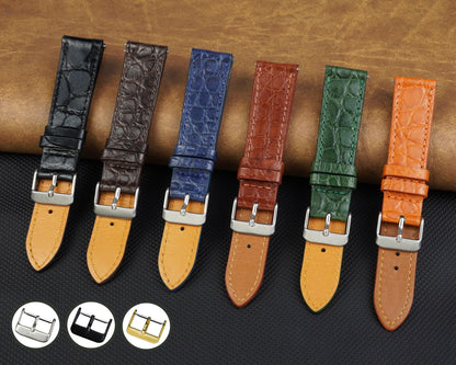 vinacreations 19mm Black Flat Alligator Belly Leather Watch Band Men Quick Release Slim Crocodile Exotic Replacement Wristwatch Strap Premium Handmade DH-21-19MM