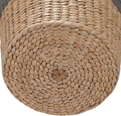 Household Essentials 2‑Tone Cattail Waste Bin with Handwoven Fibers and Metal Frame, Natural and Cream