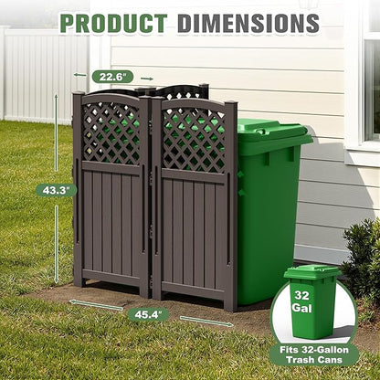 Greesum Air Conditioner Privacy Fence Screen, 4 Panels Trash Can Enclosure, 49.45" H x 22.62" W, Weather Resistant for Outdoor Pool Equipment, Garbage Bins, Brown