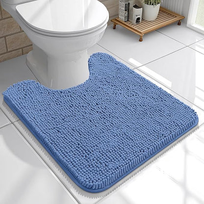 OLANLY Toilet Rugs U-Shaped 20x20, Extra Soft Absorbent Chenille Contour Bathroom Rugs for Toilet, Dry Quickly, Machine Washable, Non-Slip Bath Mat, Cornflower Blue
