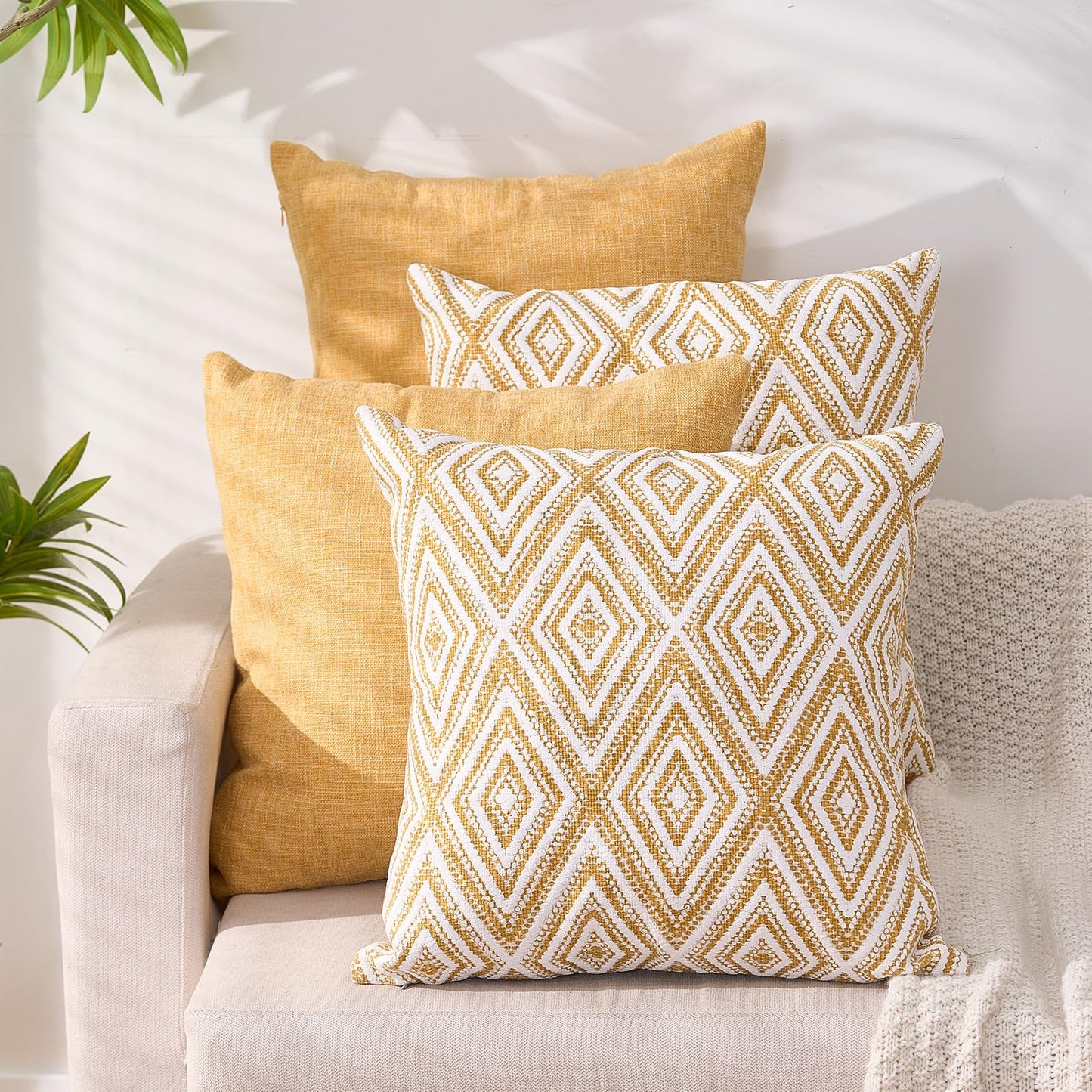 HPUK Decorative Throw Pillow Covers Set of 4 Square Couch Pillows Linen Cushion Cover for Couch Sofa Living Room, 18"x18" inches, Blue