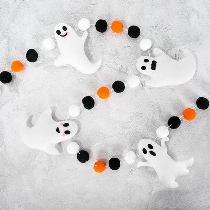 Whaline 6.6 Ft Halloween Theme Banner Different Expressions Cute Ghosts Banner Black White Orange Party Banner Felt Ball Garland for Halloween Haunted Houses Decors Doorways Home Mantel Suppliers