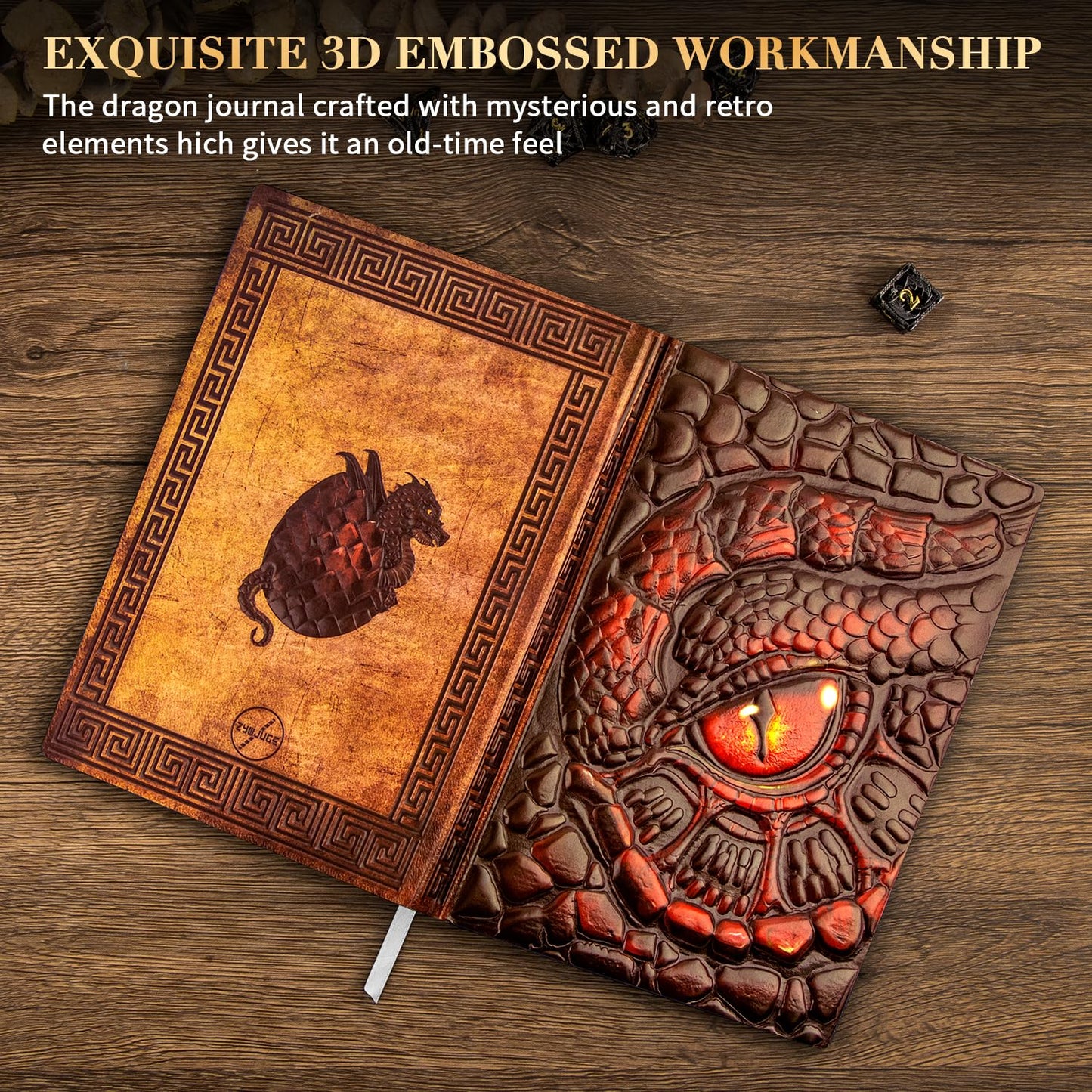 FEIDIAO Vintage Dragon Eye Notebook DND Embossed Notebook, 3D PU Leather Travel Journal with Ballpoint Pen & Pen Sleeve,Hardcover A5 Journal,Hardcover Liner Diary,Writing Gift for Men&Women (Red)