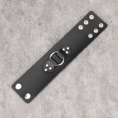 Jeilwiy Mens Cuff Bracelet Punk Rock Bracelets Black Leather Bracelet for Men Women Plain Punk Leather Snap Bracelets