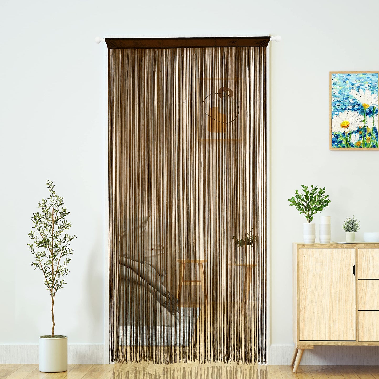 YaoYue Doorway String Curtain Door Curtains,Boho Hippie Hanging Fringe Room Divider for Patio Bedroom Closet Kitchen Laundry,Room Window Wall Door Decor(39×79in/100×200cm,Brown)