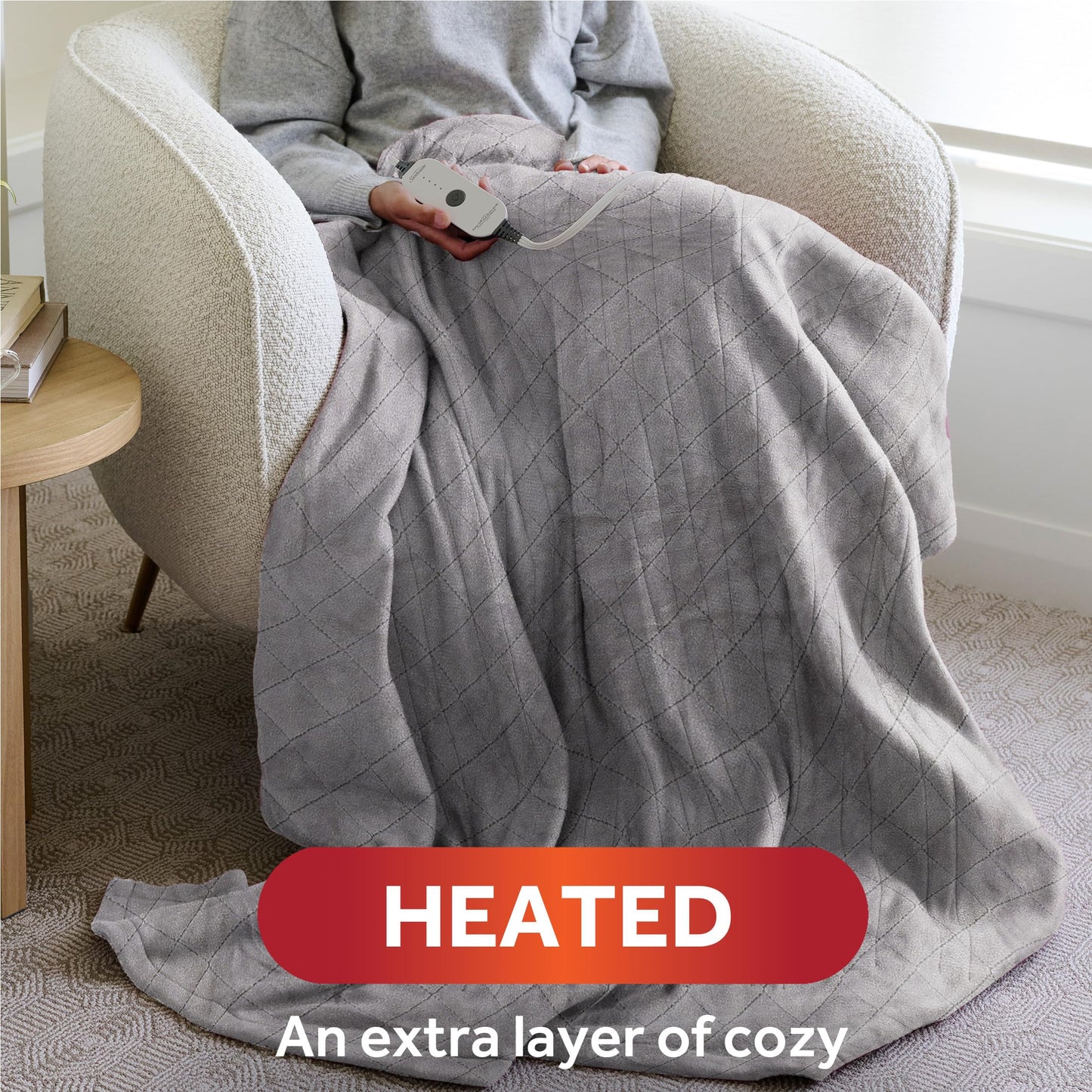Sunbeam Electric Throw Royal Mink Sherpa Heated Blanket, 4 Heat Settings, 4-Hour Auto Shut-Off, Fast Heating, Luxurious and Ultra Comfy, Night Fog Color, 50" x 60"
