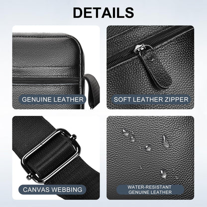 Leathario Men's Crossbody Shoulder Bag, Genuine Leather Small Messenger Satchel for Work Business Travel, Black Side Purse