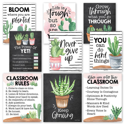 Hadley Designs Motivational Poster for Classroom Decor - 9 Growth Mindset Classroom Posters Elementary, Inspirational Wall Decor Middle School, Teacher Must Haves, Cactus Bulletin Board Decorations