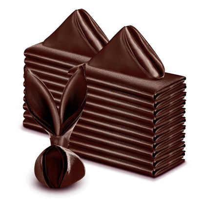 VACVELT 50 Pack Chocolate Brown Satin Napkins 20x20 Inch Wedding Decorative Dinner Square Table Napkins for Restaurant Graduation Party