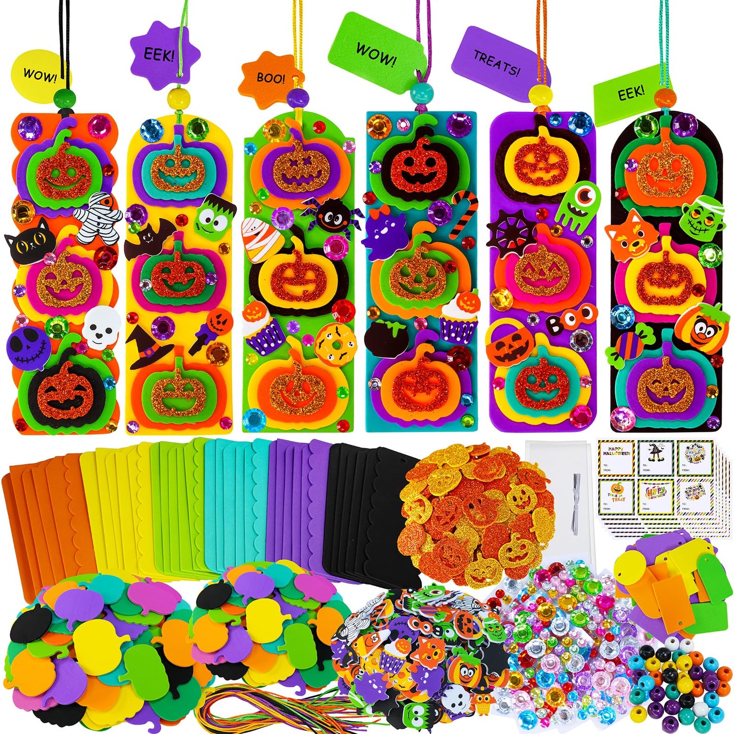 Winlyn 36 Sets Halloween Craft Kits Fall Crafts DIY Pumpkin Jack-O'-Lantern Bookmark Ornaments Decorations Art Sets Halloween Foam Stickers Art and Crafts for Kids Classroom Activities Party Favors