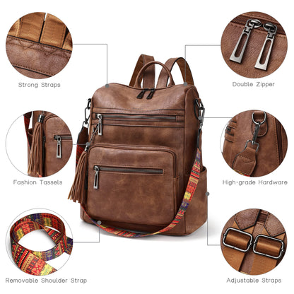 Shrrie Backpack Purse for Women Leather Backpack Fashion Designer Travel Backpack Convertible Shoulder Bag