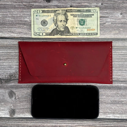 Thot Ra Leather Cash Envelope Wallet, Money Pouch Reusable Budget Envelope Wallet, Leather Cash Holder With One Slot Holder, Handmade, Full Grain Leather Vintage (Red)