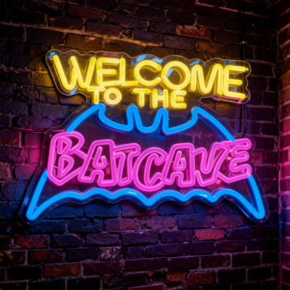 Bat Cave Neon Sign for Wall Decor - Dimmable LED Neon Light for Man Cave, Gamer Room, Bedroom, Dorm - Cool Hero Inspired Wall Art & Gift - 16.5 x 11 Inches, USB Powered