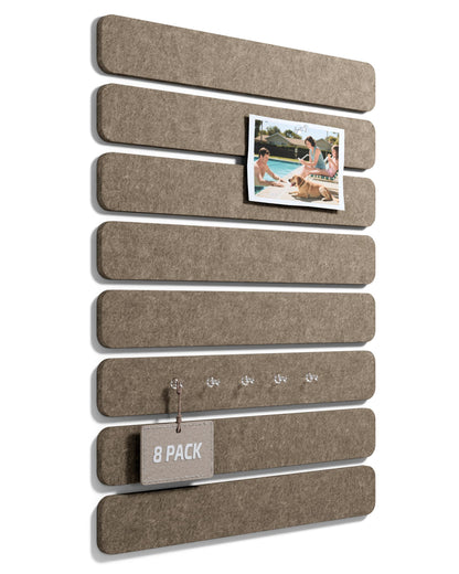 Fluxynara Cork Board Alternative Felt Strip Board 8-Pack 13"x2", Office Pin Board with 50 Push Pins, Adhesive Install for Bedroom Door & Home Office (Earth Brown)