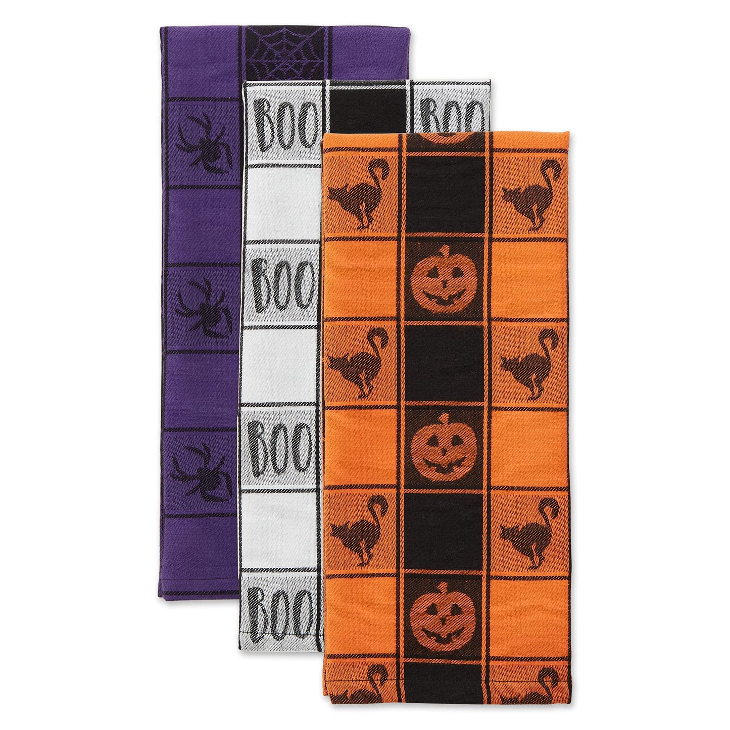 DII Halloween Collection Embellished Dishtowel Set, 18x28, Woven Check 3 Piece