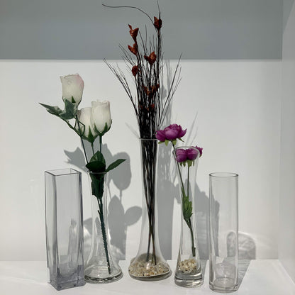 WGV Gathering Bud Vase, Width 3", Height 10", Clear Standard Concaved Hurricane Glass Floral Container Centerpiece Planter for Wedding Party Event Home Office Decor, 1 Piece