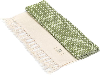 Madamelique Exclusive Hand Towels Set of 2-18 x 40 Inches - Decorative Bathroom Peshtemal Towel for Hand, Face, Hair, Yoga, Tea, Dishcloth, Kitchen and Bath - 100% Pure Cotton (Olive)