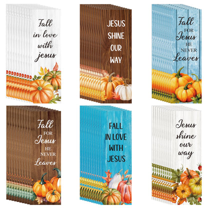 TICIAGA Fall Pumpkin Bible Bookmarks - 120Pcs Fall for Jesus He Never Leaves Religious Bible Verse Bookmarks, Autumn Pumpkins Page Marker for Book Lovers, Christian Church Giveaways for Sunday School