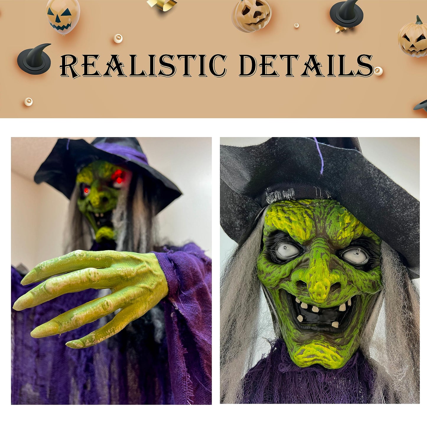GiftExpress 12FT Hanging Laughing Witch Decoration with LED Light-up Eyes and Creepy Laughing Sound for Halloween House Decoration, Haunted House Decoration