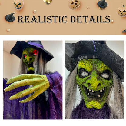 GiftExpress 12FT Hanging Laughing Witch Decoration with LED Light-up Eyes and Creepy Laughing Sound for Halloween House Decoration, Haunted House Decoration