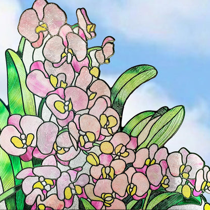 ADD.HERES Window Stickers, Stained Glass Window Privacy Film, UV Blocking Static Cling for Home Kitchen Office Bathroom, Phalaenopsis, 17.7" X 31.5"