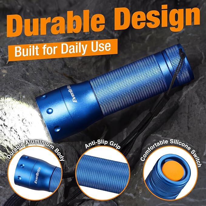 EverBrite Mini Flashlight, Zoomable LED Flash Light, 3 Modes, 3AAA Batteries Included, Handheld Small Flashlight for Camping, Emergency, Home – Blue