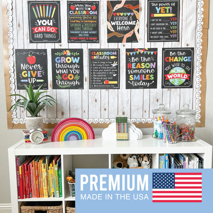 Hadley Designs Motivational Poster for Classroom Decor - 9 Growth Mindset Classroom Posters Elementary, Inspirational Wall Decor Middle School, Teacher Must Have, Chalkboard Bulletin Board Decorations
