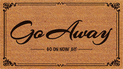 Go Away Go On Now Git Doormat 30x17 Inch Front Mat Funny Halloween Coir Doormat Outdoors Indoor Washable Cute Holiday Welcome Mats for Entryway with Rubber Backing Home Decor Prank Gift