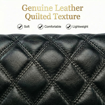 Mewpurrs Genuine Leather Crossbody Bag for Women – Quilted Small Flap Shoulder Purse with Vintage Clasp, Adjustable Chain Strap for Evening & Daily, Black