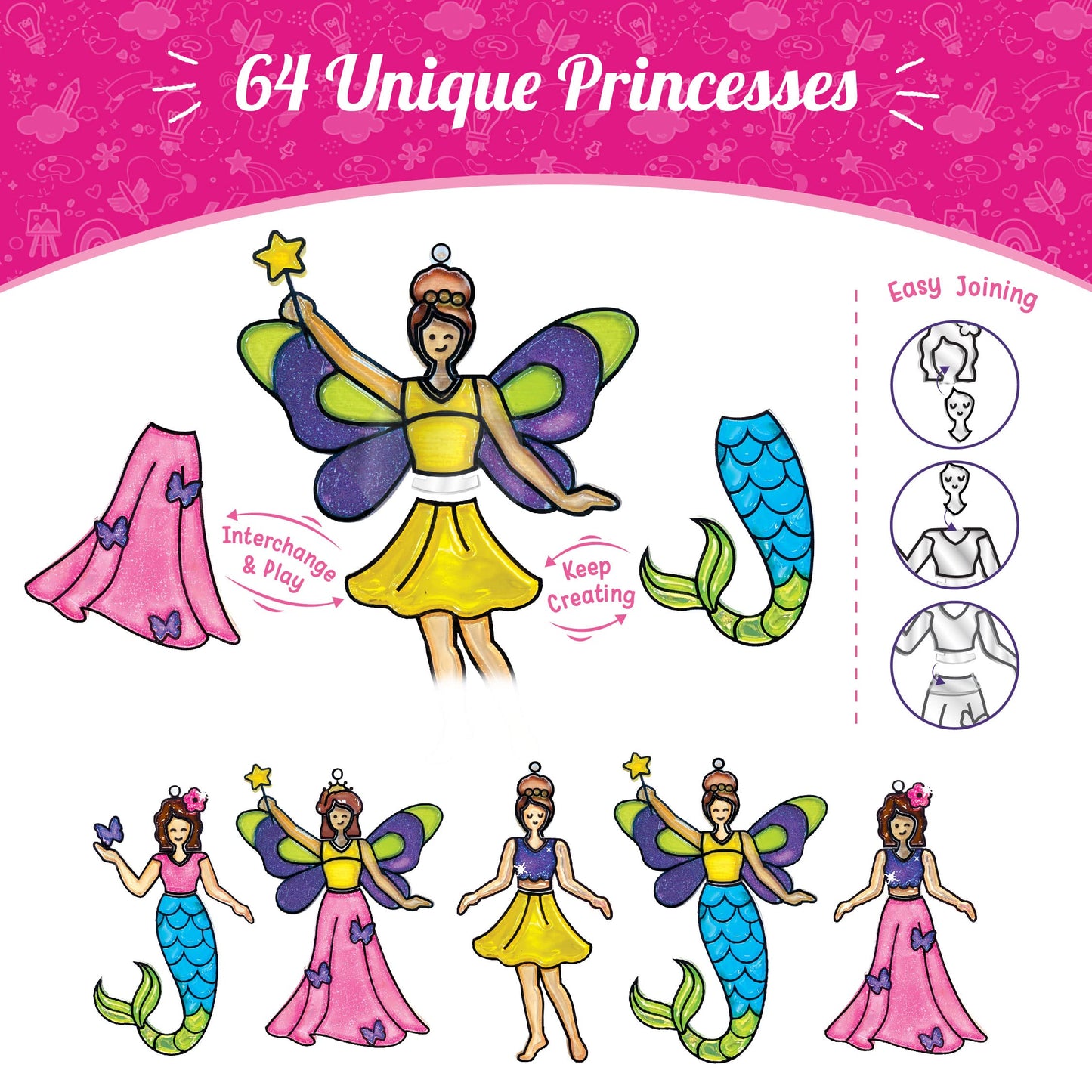 Imagimake Window Art Princess & Unicorn | Mermaid Suncatcher Kit | 32 Pieces Glass Painting Set | Kids Activities Ages 5-8 | DIY Craft Kit | Birthday Gift for Girls Ages 5,6,7,8,9,10,12 Years Old