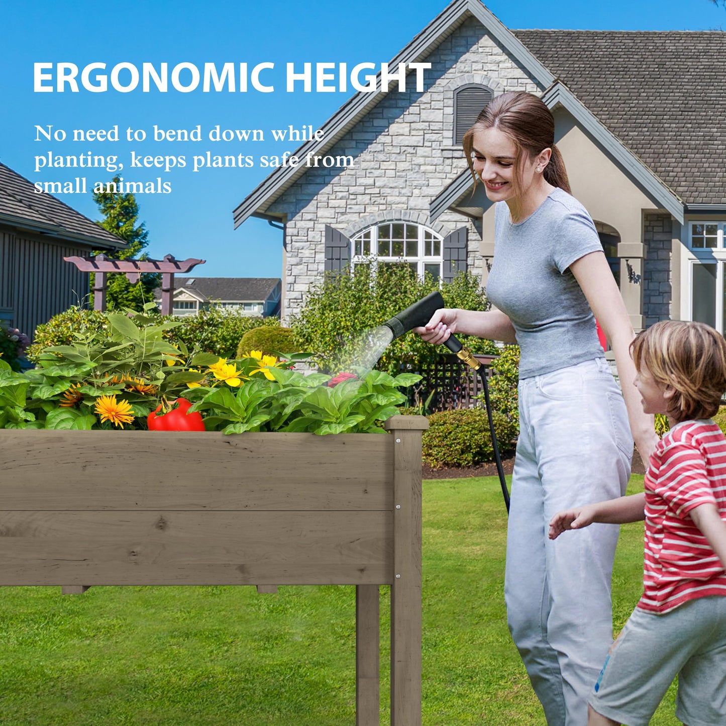 Yardenaler 72x23x30in Outdoor Raised Garden Bed with Legs, 2x6FT Elevated Wood Planted Box with Divider Panel & Drainage Hole, Ideal for Deep Rooted Vegetables, Flowers, Backyard and Patio, Brown