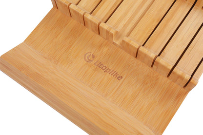 Utoplike In-drawer Knife Block Bamboo Kitchen Knife Drawer Organizer Large, handle Steak knife Holder without Knives, Fit for 16 Knife and 1 Sharpening Steel (Knives & Sharpening Not Included)