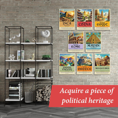 Wallbuddy Ancient Civilization Educational Posters Set of 8 | Social Studies Classroom Learning Materials | Ancient History Posters Unframed Wall Art Prints | Around The World Decorations (12x16)