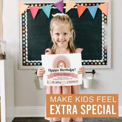 Happy Birthday Certificates for Students - 25 Student Birthday Certificates for Kids Classroom Must Haves, Teacher Supplies for Classroom Elementary, Boho Teacher Essentials