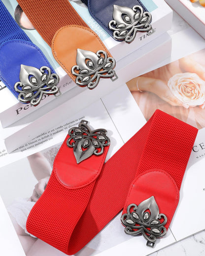 SATINIOR 6 Pieces Women Wide Stretchy Waist Belt Retro for Dress Elastic Belt with Buckle PU Leather Vintage